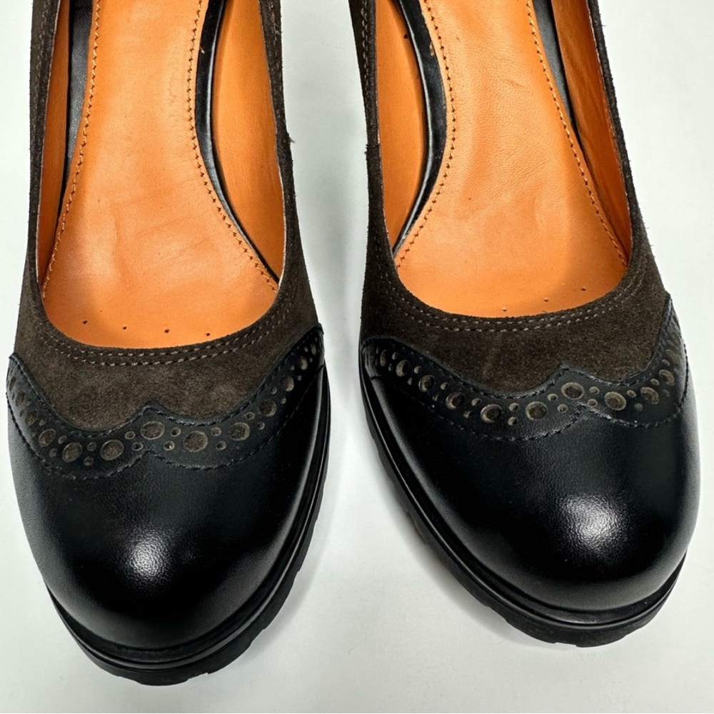 Geox Black and Brown Leather Suede Heels